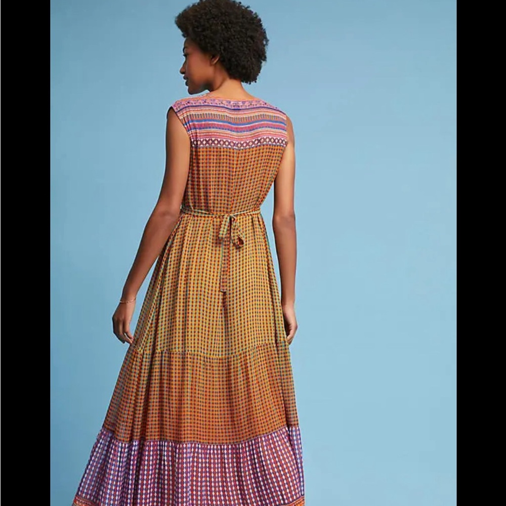 {Anthropologie} Aelyn Embroidered Colorblock Maxi Dress